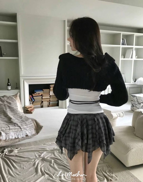 坑條針織感短版小外套